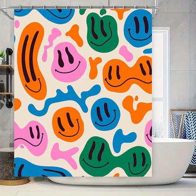 Bright Bathroom Shower Curtain with Smiling Faces Design Decorative Plastic Waterproof Fabric for Home Bath Decoration 3D Printe