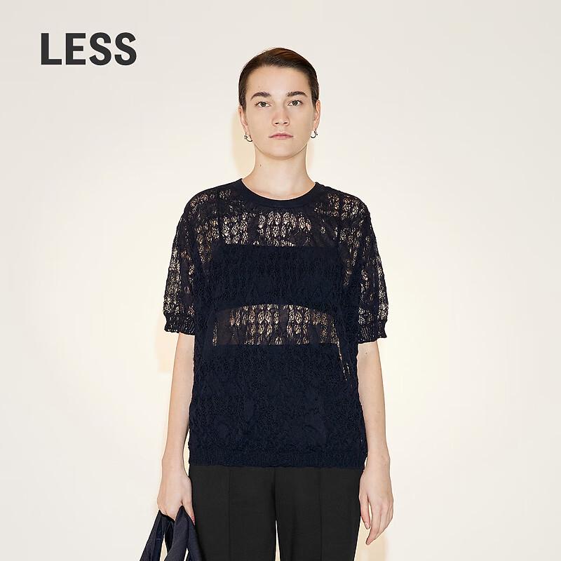 LESS 2023 Autumn Openwork Knit Short Sleeve Pullover