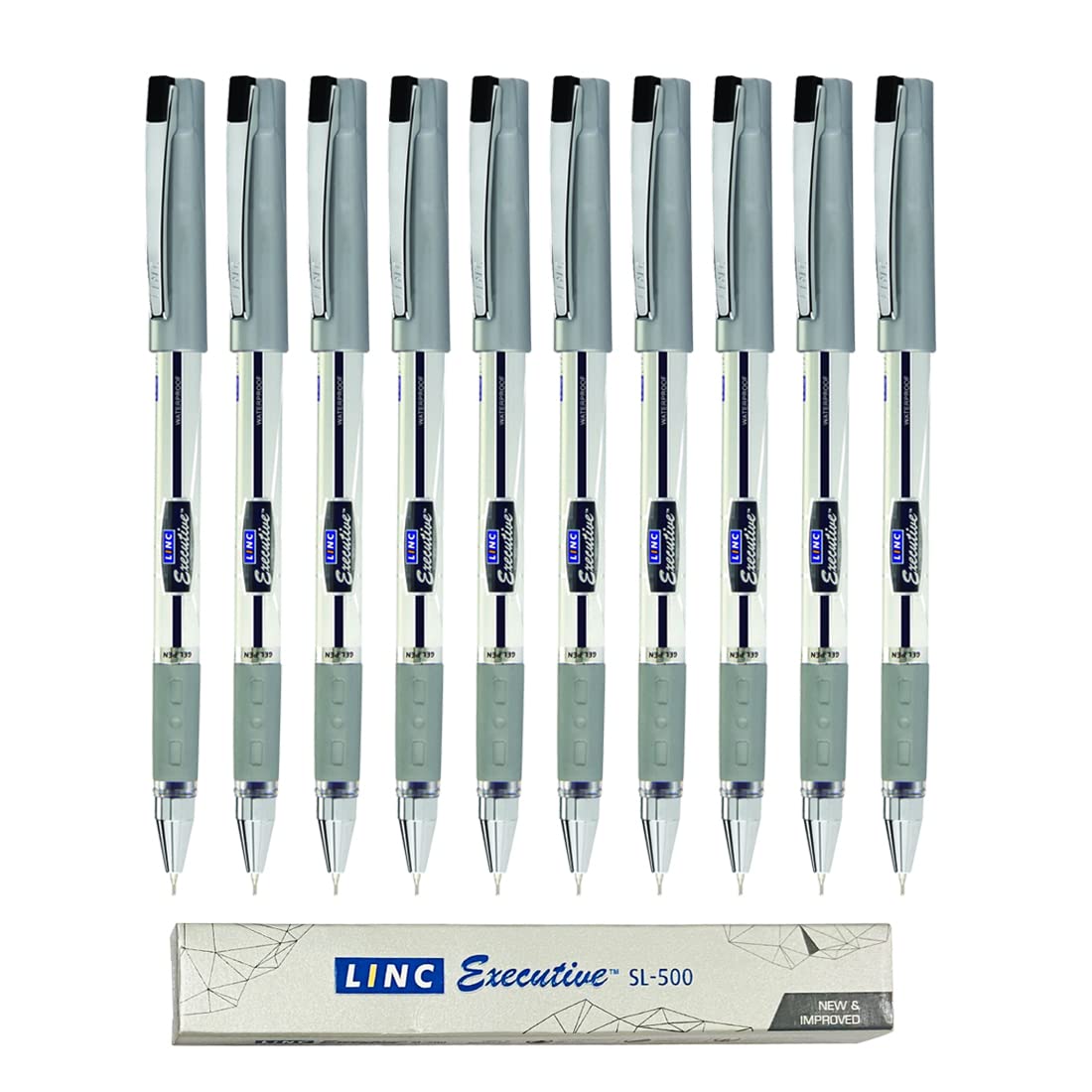 

Linc Executive SL-500 Gel Pen Pack of 1 x 10pcs | 0.55 mm Black Ink | Click-Off Cap for Office, School & Home Writing