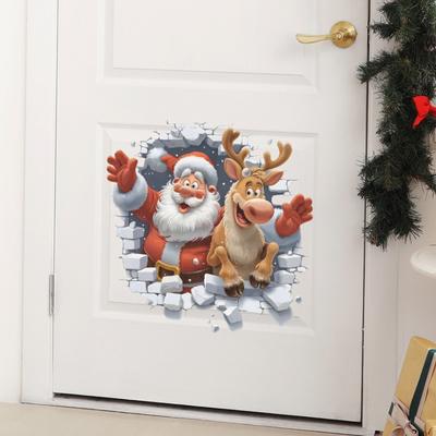 Weihnachts-Wandaufkleber zum Abziehen und Aufkleben 3D-Wanddurchbruch Niedliche Wandsticker Abnehmbare Winter-Weihnachtsdeko für Kühlschrank Schlafzimmer Wohnzimmer Zuhause Chris