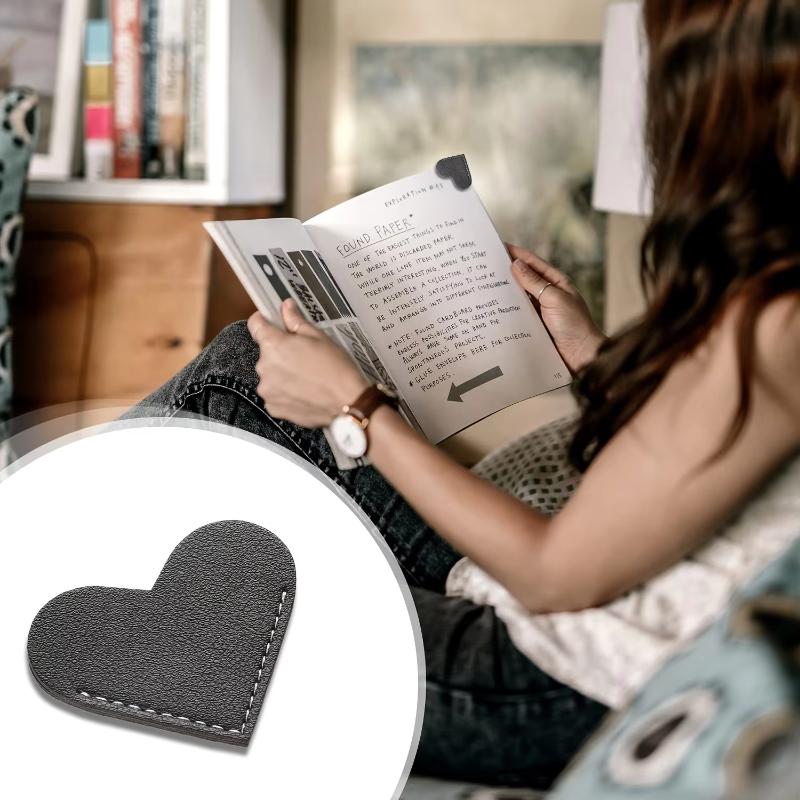 6pcs Leather Heart-Shaped Bookmarks Cute Corner Book Accessory for Reading Enthusiasts Women's Desk Organizer Gift