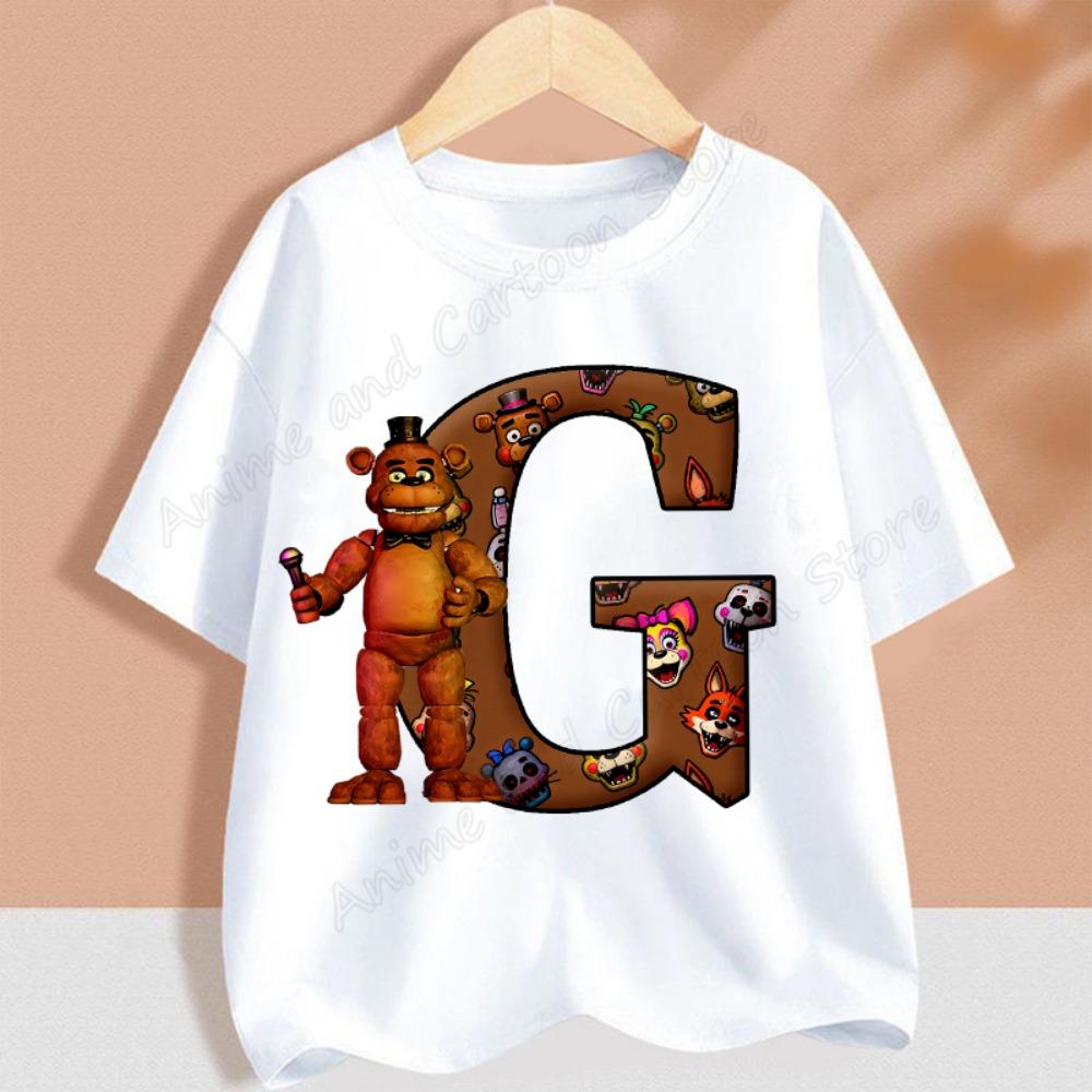 Fnafs Children T-shirt Five Nights At Freddys Letter Tee Top Round Collar Clothing Kawaii Summer Short Sleeve Kids Clothes Gift