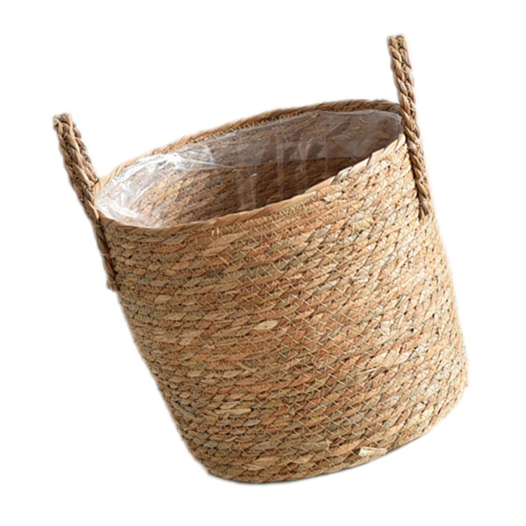 Wicker Plant Basket with Handles Basket Flowerpot Planter Woven Rattan Plant Pot Straw Planter Grocery Toy Storage
