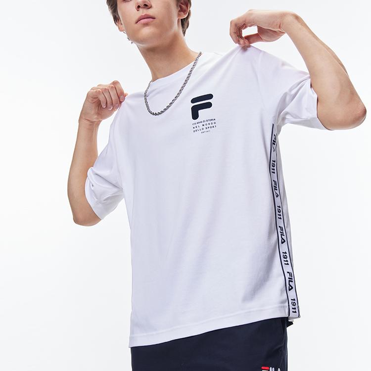 Fila Casual Breathable Printed Round Neck Sports Short Sleeve T-Shirt Men Tops Standard-White F11M138117F-WT