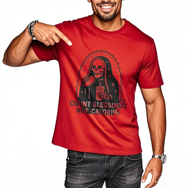 

Men tshirt Anime Cotton Tshirt for man Graphic summer For man tshirt Count Blessings Not Calories Short Sleeve Rock Oneck Top S