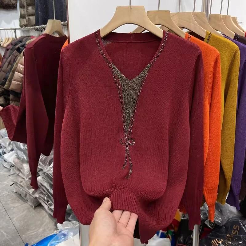 

Sweater for Women Autumn Winter Thickened Pullover Warm Knitted Striped Crew Neck Base Layer Stretchy Long Sleeve Oversize Jumper Tops 3XL червоний