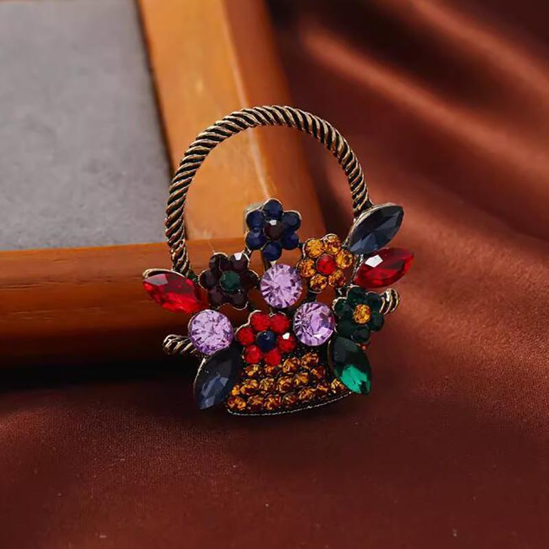 Trendy Colorful Flower Basket Enamel Brooches For Women Girls Luxury Temperament  Badges Clothing Accessories Gifts