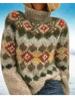 Beiger Rollkragenpullover mit Streifen und buntem Muster