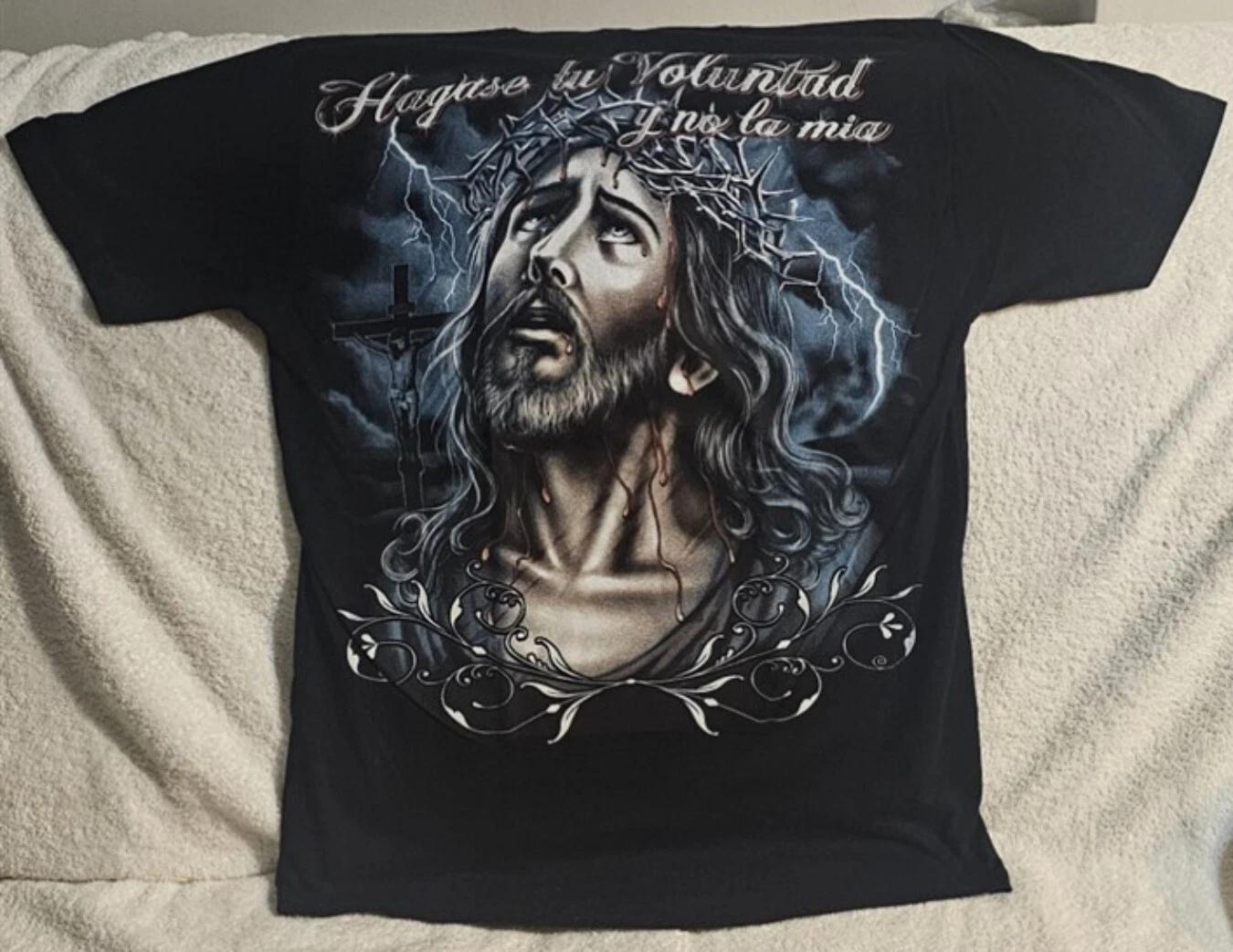 JESUS CHRIST CROWN OF THORNS CROSS LIGHTNING GOD T-shirt Tops Tees Unisex 3XL