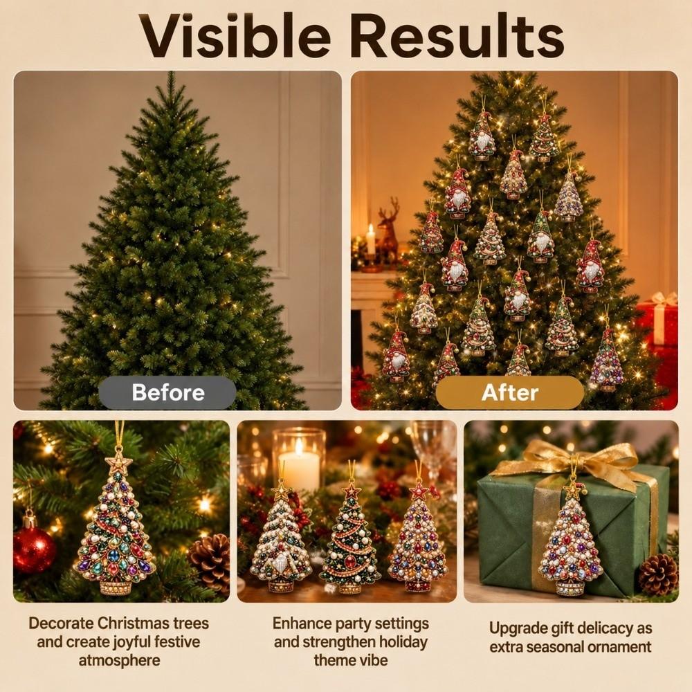 Semi-finished DIY Pearl Painting Kit Xmas Tree Shape Xmas Acrylic Pendant Home Decoration
