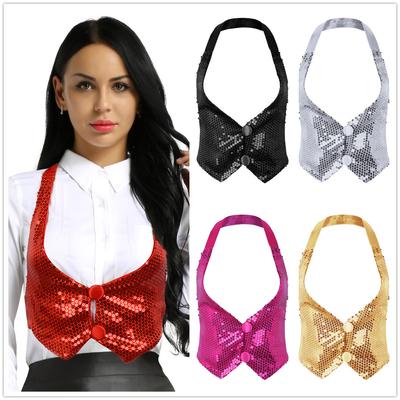 Women Shiny Sparky Sequins Backless Halter Neck Vest Waistcoat Clubwear Jazz Dance Tank Top