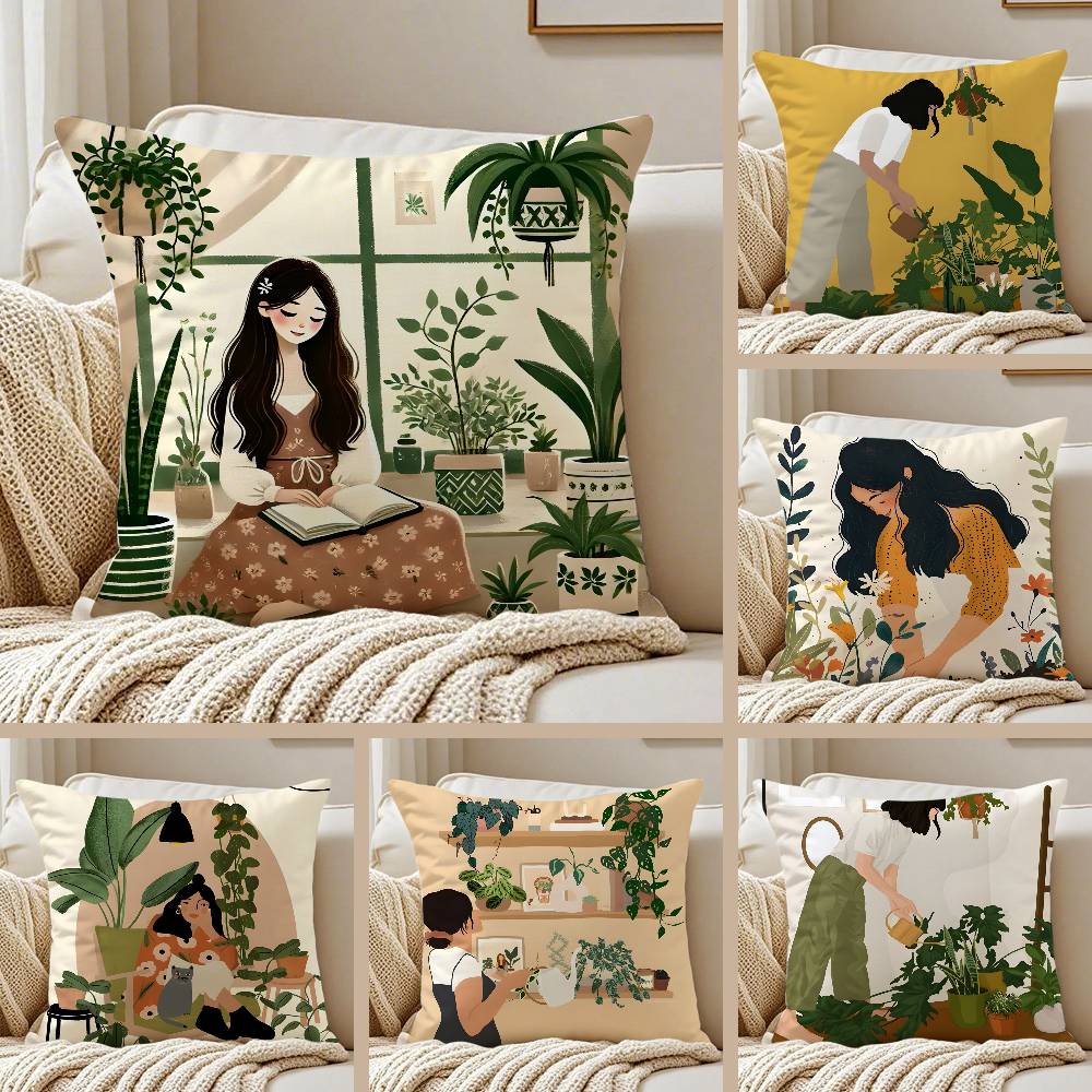 Blumen P-Pflanze G-Mädchen Kissenbezug Milbenschutz Kissenbezug Verdeckter Reißverschluss Seidiger Kurzplüsch Sofakissenbezug