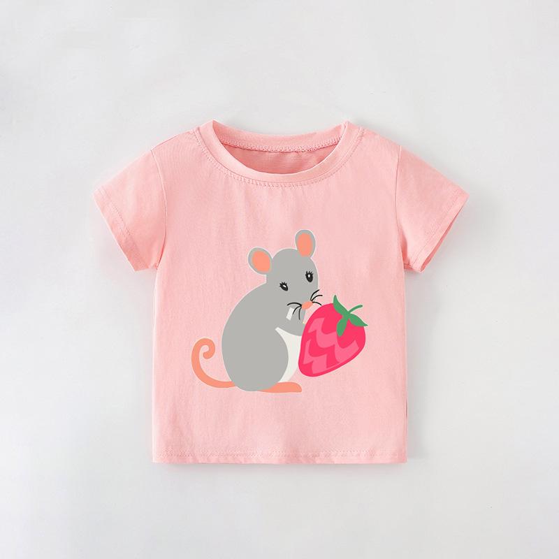 European Style Girls' Summer T-Shirt: Cartoon Print, Round Neck, Short Sleeve for Kids and Toddlers