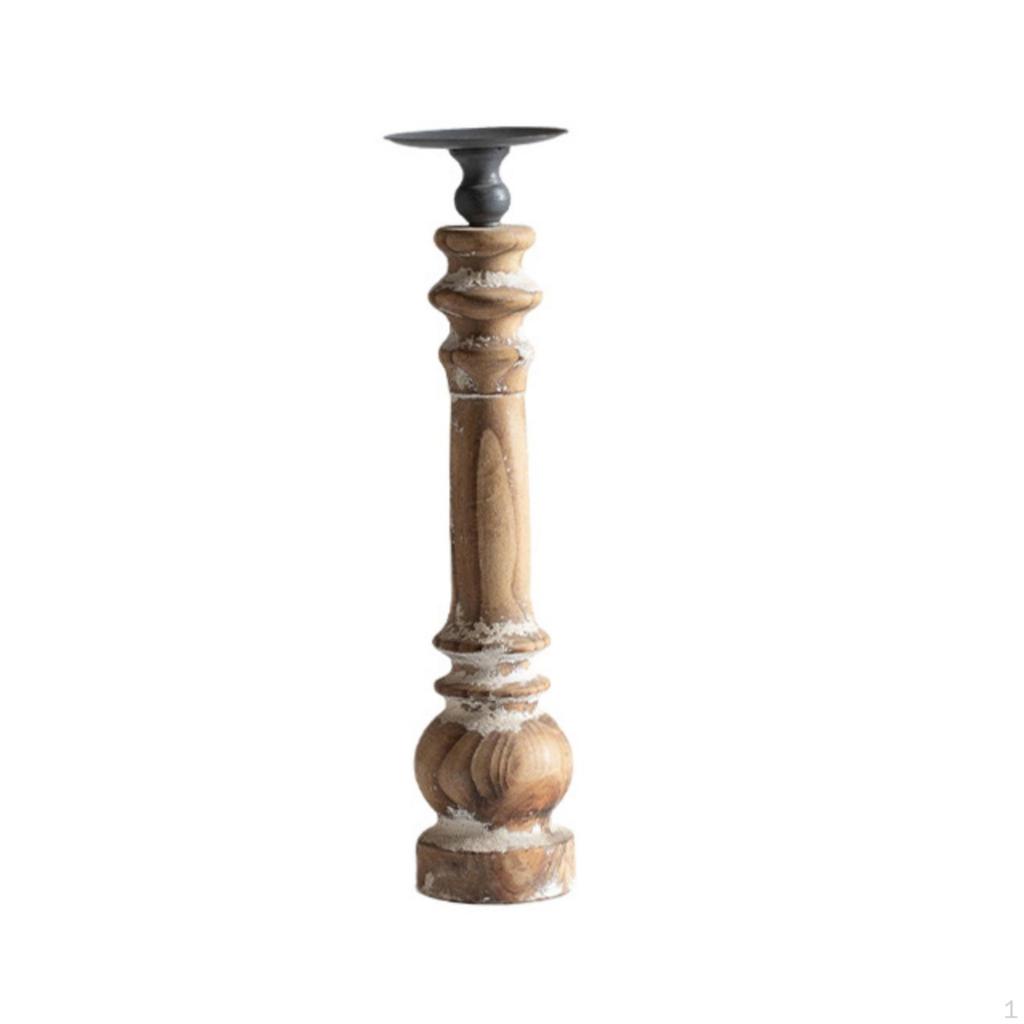 Holz-Kerzenhalter Rustikaler Kerzenständer mit Metallplatte Antik-Finish