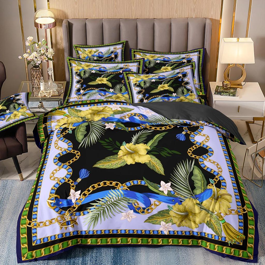 Duvet Cover Set King Size, Vintage geometric European Round Duvet Cover, Soft, Comfortable , Bedding Set for Bedroom,Hotel