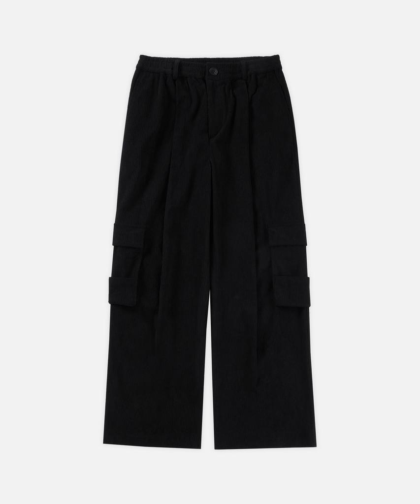DRAW FIT Layered Cargo Pocket Corduroy Pants [Black]