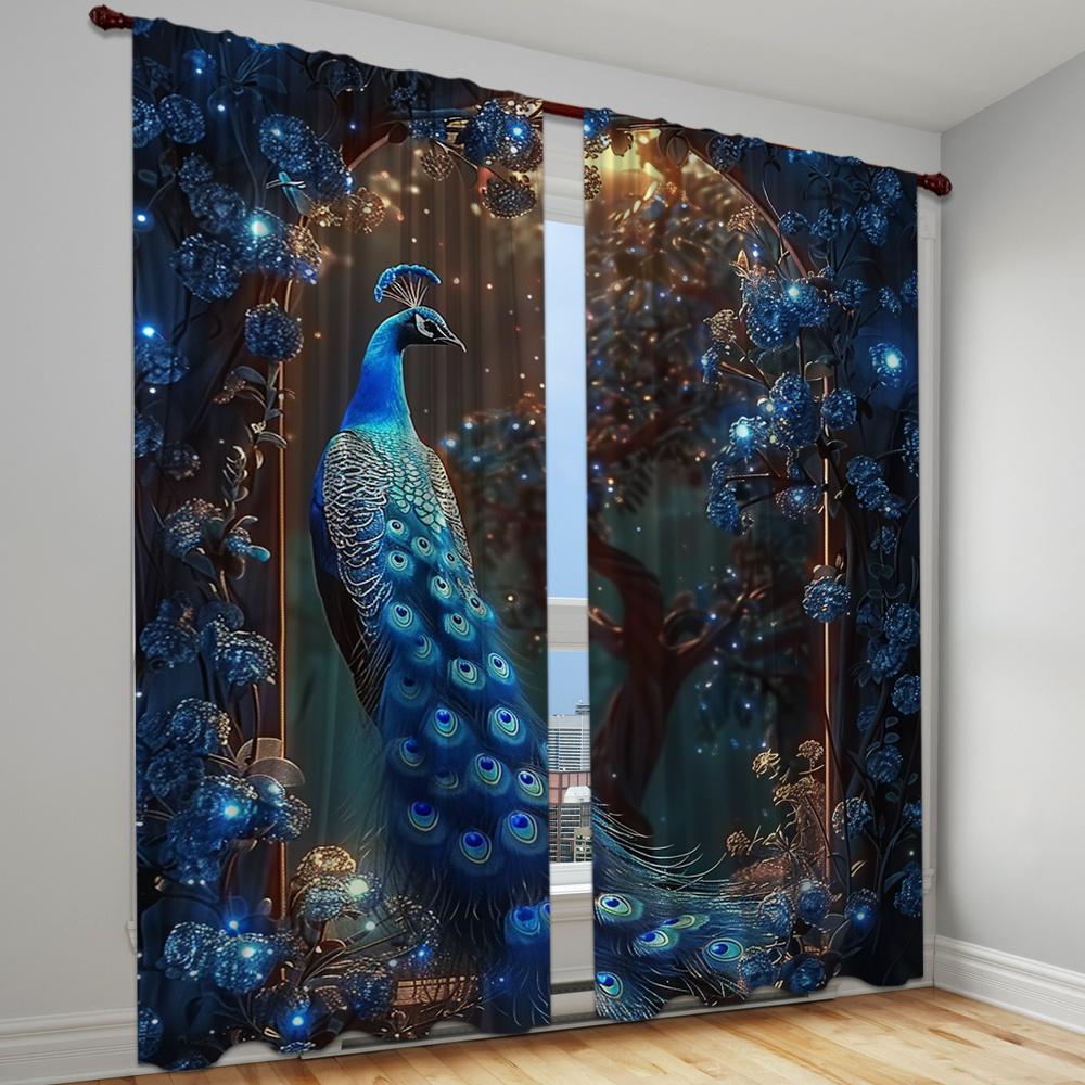 Zestaw 2 zasłon z wzorem pawia, kieszeń na drążek, łatwe wieszanie, idealne do wystroju sypialni i salonu, można prać w pralce