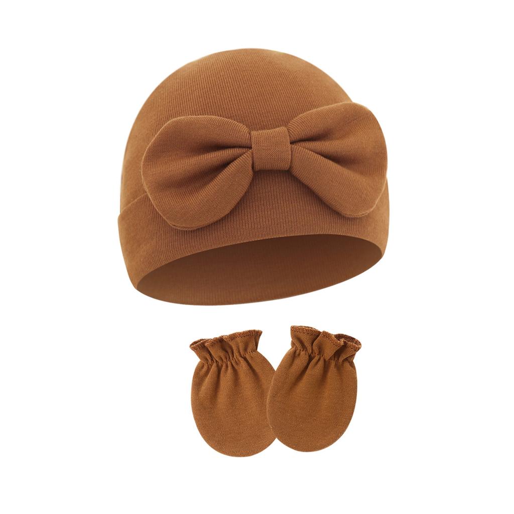 2025 Baby Bonnet Newborns Fetal Cap Fashionable Brimless Hat Trendy Headgear with Anti-grab Mittens Soft Gloves