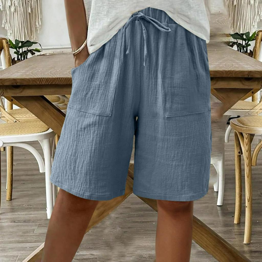 Women's Summer Cotton and Linen Solid Color Straps Loose Casual Five-point Shorts
