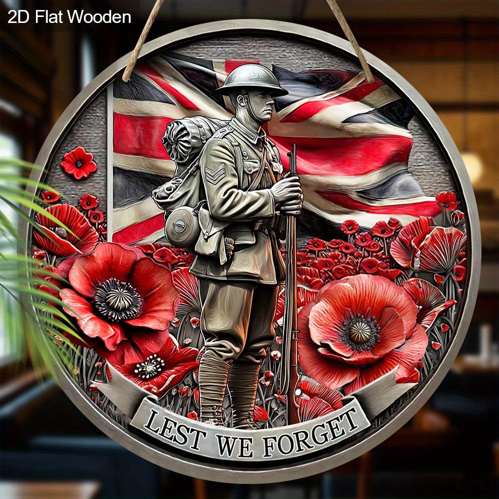 2D Flach, 1 Stück UK Gedenktag für gefallene Soldaten Holz Hängendes Dekoschild und Plakette, „Lest We Forget“, Wandkunst Schilder Bauernhaus Dekor, Innen