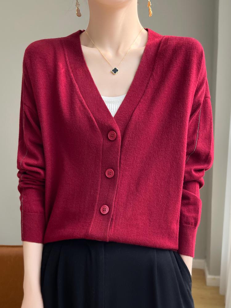 Women's Retro Big Button Cardigan Sweater - Loose Knit Design Jacket