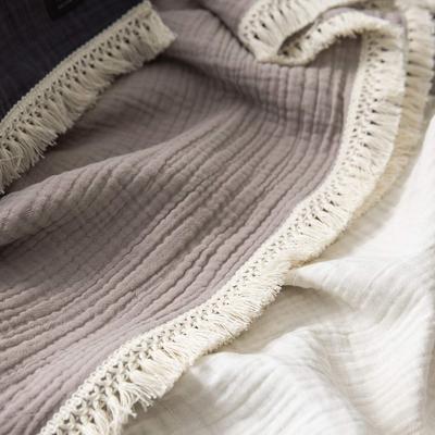 [Blanket/Throw] Stylish Gauze Blanket In Muted Colors with Cute Fringe. Perfect for Children. 100% Cotton, 4-ply Gauze, 100x130cm, Pink Beige.
