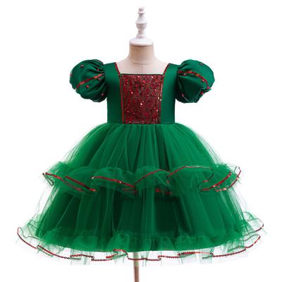 Kids Girls Santa Claus Xmas Elf Princess Sequins Tutu Dress Children Christmas New Year Cosplay Costumes Kindergarten Performance Role Play Outfit