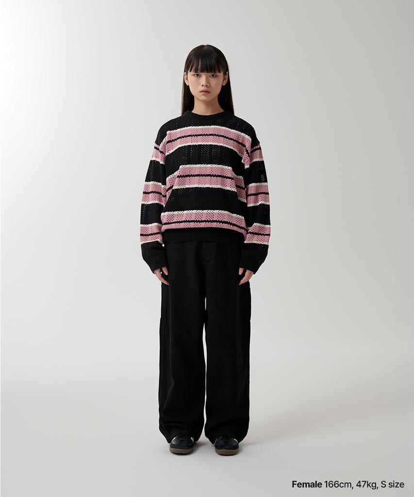 MAHAGRID Mesh Stripe Knit Black(Mg2Fsmk611A)