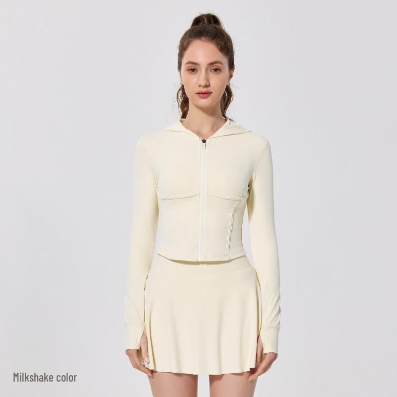 

5A Антибактериальная куртка для фитнеса без пальцев на молнии с ощущением обнаженности - Женский топ с длинным рукавом для йоги и бега на весну/осень Extra Large