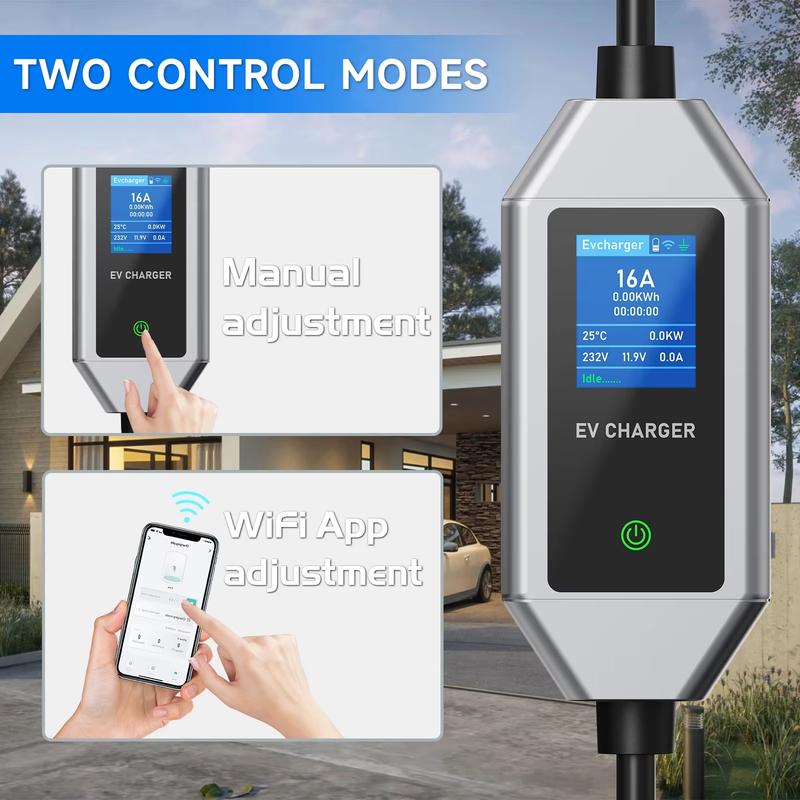 Portable EV Charger 7KW Fast Charging Cable Type2 IEC62196-2 32A with CEE Plug Type1 J1772 WiFi APP Bluetooth Remote Control