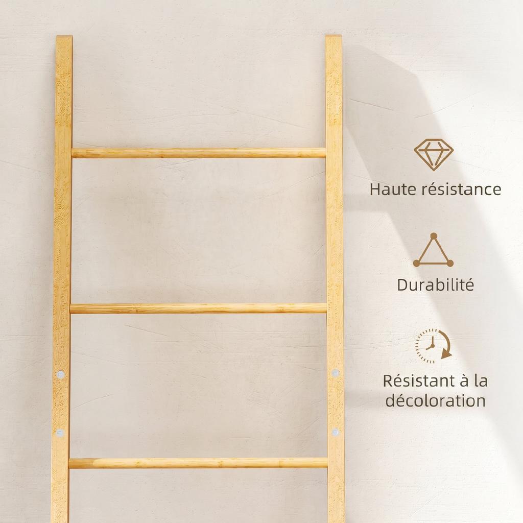 Bamboo Towel Rack with Laundry Basket, Ladder Rack, 43 x 35 x 133 cm, Cream