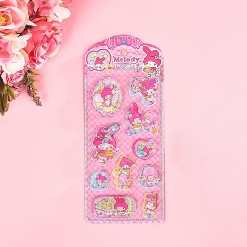 Sanrio Cartoon 3D Shake Water Stickers Black Beautiful Melody Home Stickers Decoration Laptop Stickers Phone Cases Toys