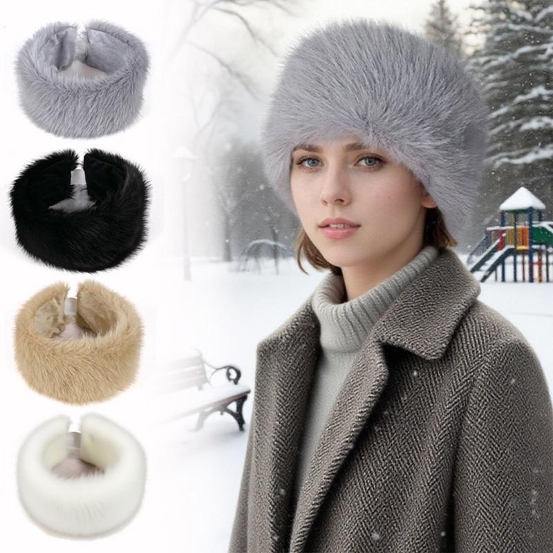 Thick Faux Furs Headbands Hat Windproof Hairband for Winter Warmth Comfortable Open Top Elastic Headwrap for Outdoor 2PCS