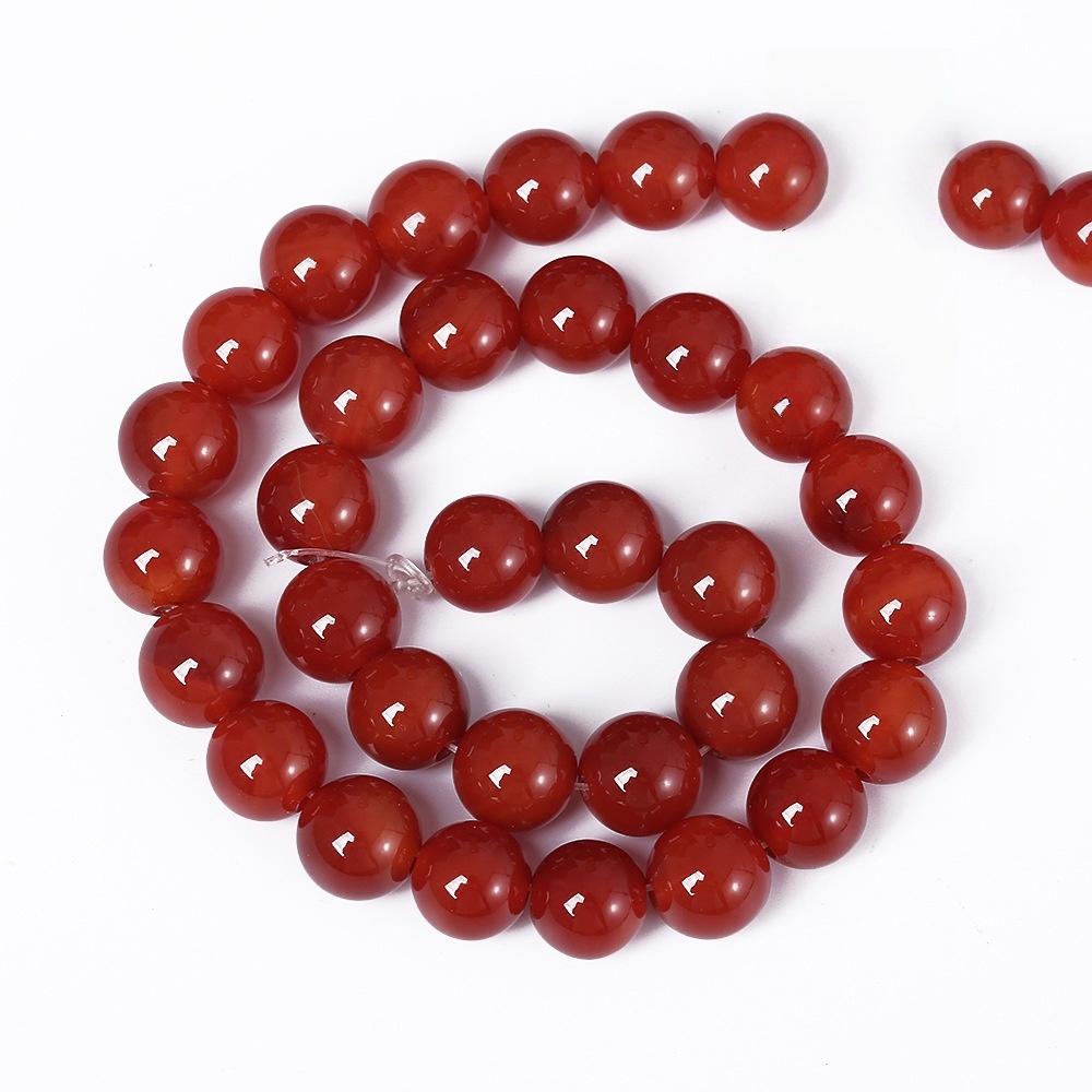 Ágatas Rojas Piedra Cuentas Redondas Naturales Hebra de 15" Cuentas Espaciadoras Sueltas Lisas 4/6/8/10/12mm para Fabricación de Joyas DIY Accesorios para Pulseras