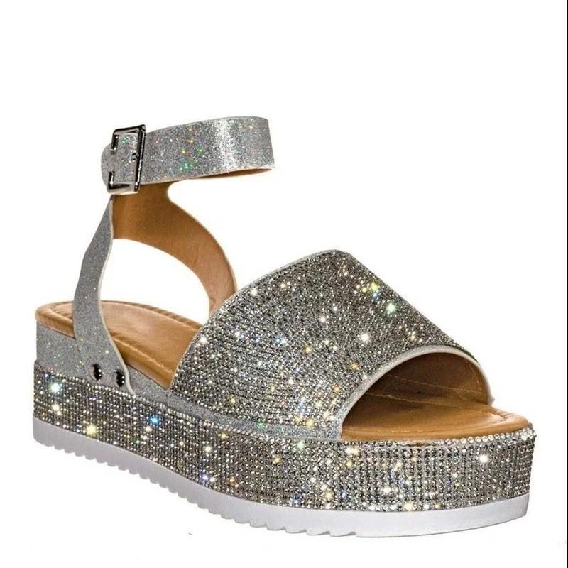Shoes for Women 2026 Fashion Ankle Strap Women's Sandals Summer Sandals Women Rhinestones Wedges Platform Sandals