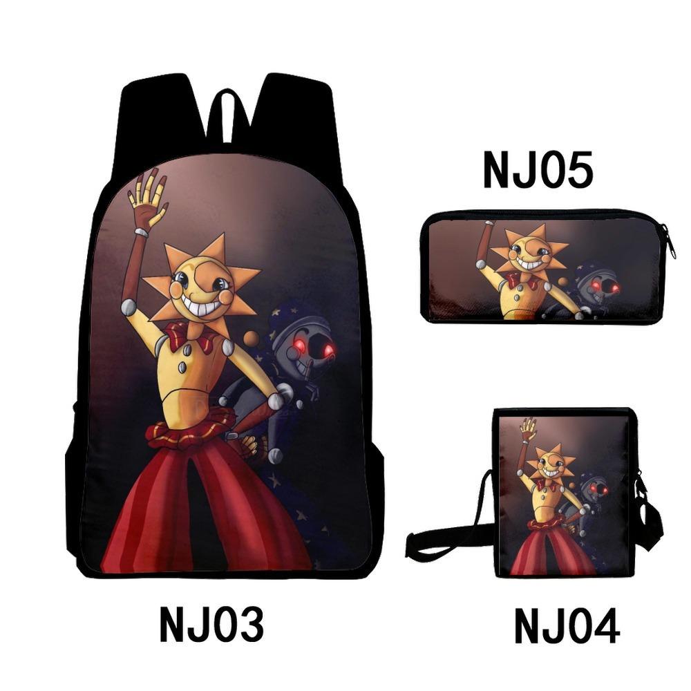 3Dsundropfnaf Backpack Student School Bag Crossbody Bag Pencil Bag Three-Piece Trend