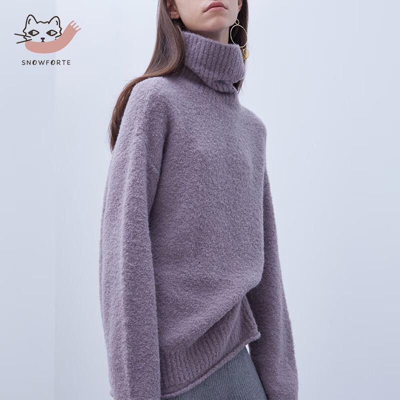 Women's Autumn/Winter Loose-Fit Solid High-Neck Wool Blend Sweater