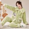 Women's Thickened Loose Size Pajamas Set Flannel Home Wear Cute Sweet Autumn Winter Loungewear Suit Warm Coral Velvet Sleepwear