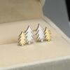 Asymmetric Two-Tone Christmas Tree Stud Earrings Gold and Silver Pine Tree Design Women Holiday Party Earrings for Winter Gift