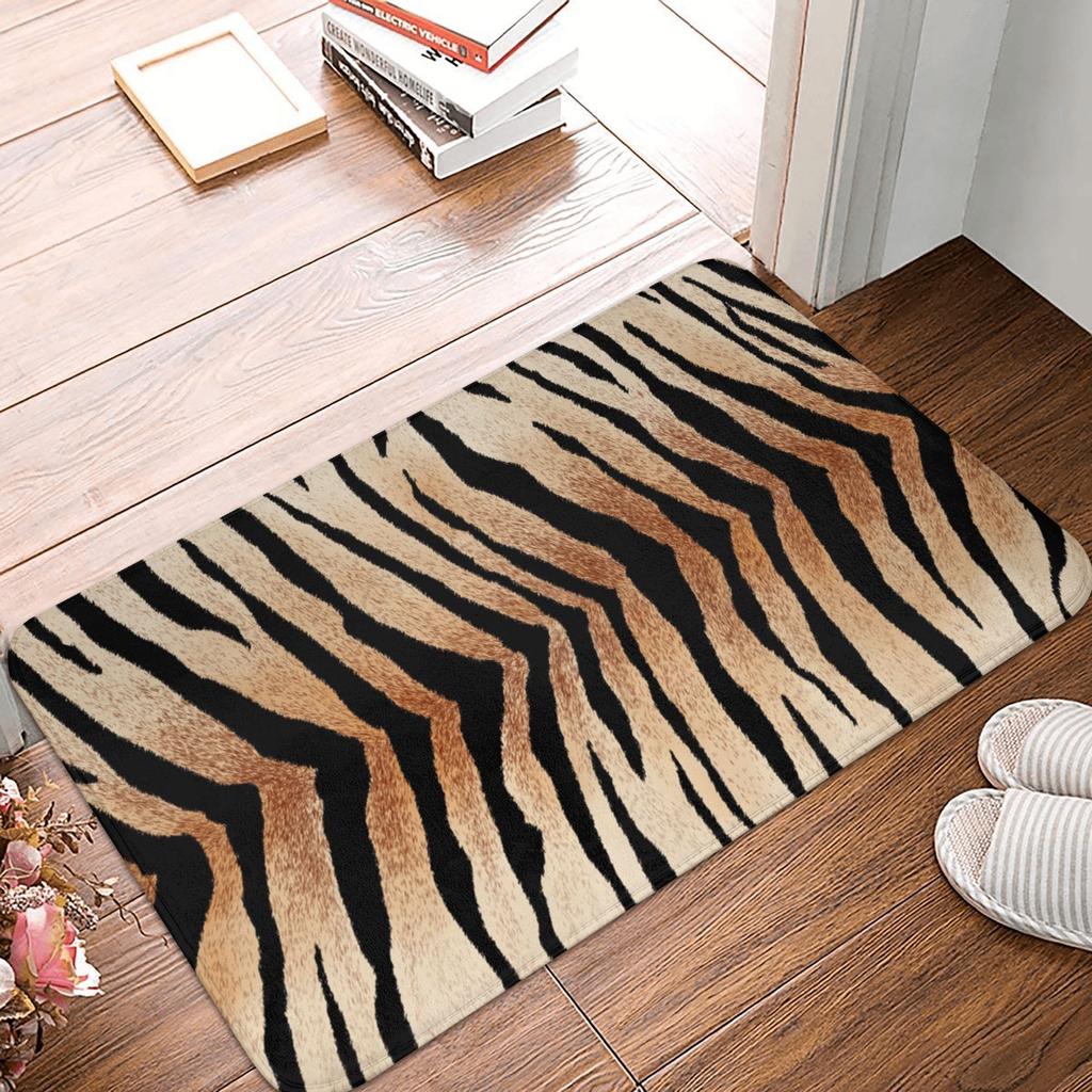 Siberian Tiger Fur Pattern Door Floor Kitchen Bathroom Mats Anti-Slip Indoor Wild Animal Doormat Living Room Entrance Carpet Rug