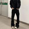 Pantaloni in denim lavato effetto invecchiato da uomo con cuciture gamba dritta vita media misto cotone casual streetwear