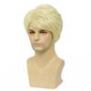 Men's Short Golden Blonde Wigs Synthetic Natural Wavy Wig with Side Bangs Men Cosplay Wig Trump Costume Roleplay Daily Party