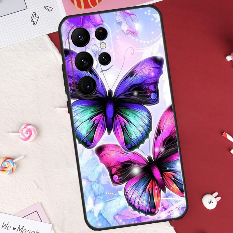 Black Beautiful Butterfly Case For Samsung Galaxy S26 Ultra S23 S22 S21 S20 S24 S25 Ultra S10 Plus S25 FE Cover Shell