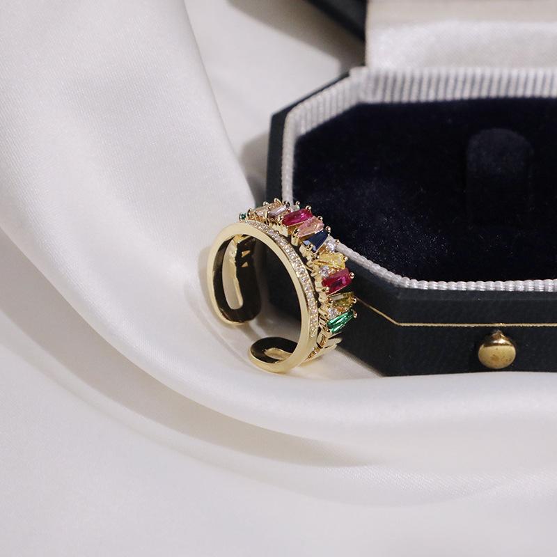 

Copper Geometric Trendy Ring Featuring Sparkling Colorful Rhinestones Women For