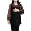 Spring Luxury Silk-Blend Frog Button Long Sleeve Plus Size Blouse for Mid-Aged Women