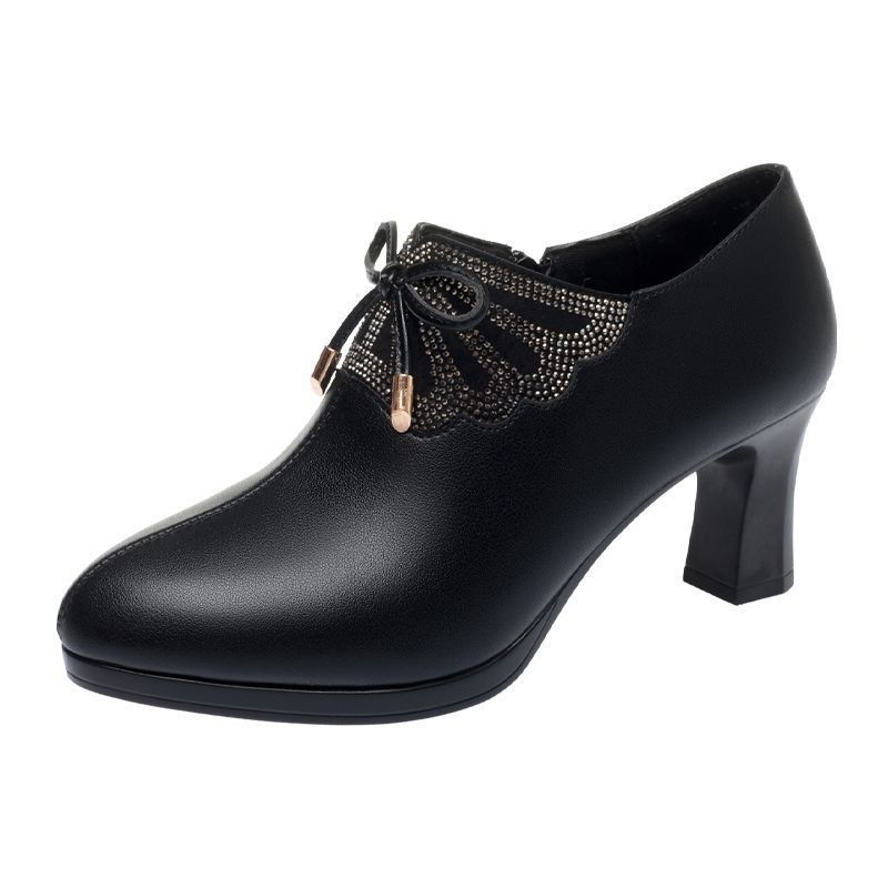 Spring single shoes women's high-heeled soft leather comfortable leather shoes 2025 new deep-mouth women's shoes spring and autumn foreign-style mot