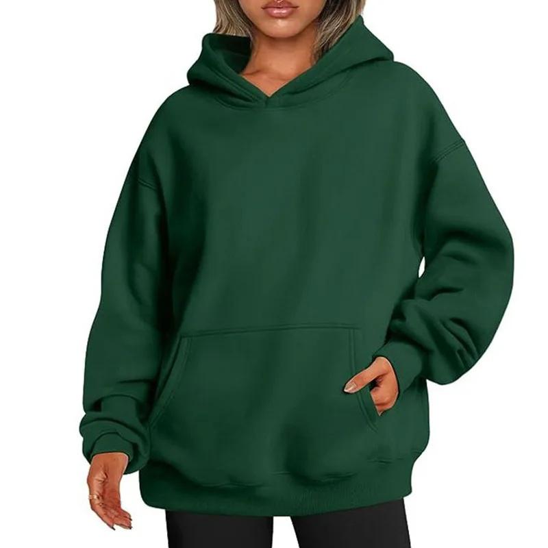 Oversized Schulterabfall Hoodie Damen Herbst Verdickter Hoodie Langarm Lange Tasche Lässig Bequem Streetwear