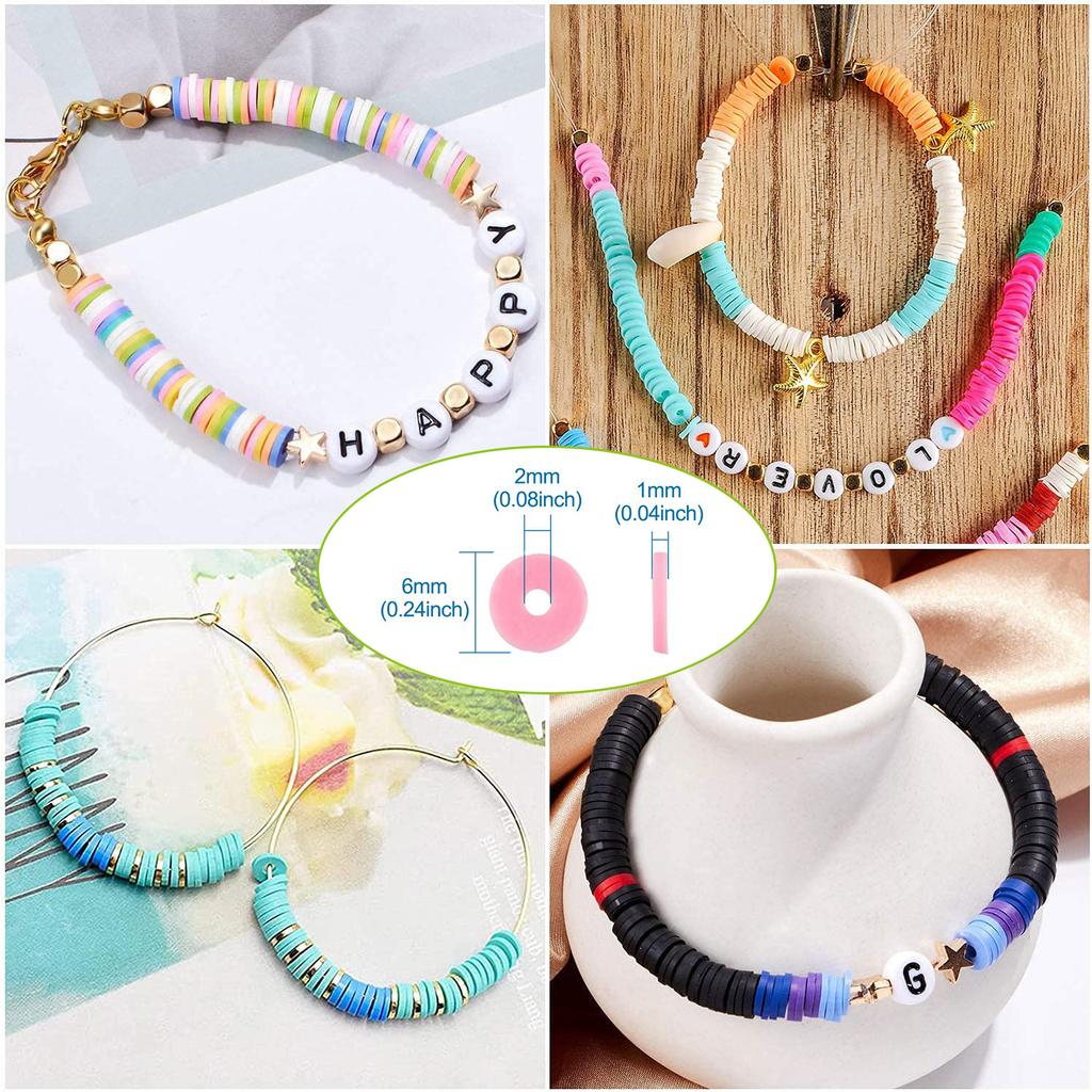 370Pcs/Lot 6mm Flat Round Polymer Clay Beads Chip Disk Loose Spacer Handmade Beads for DIY Jewelry Making Bracelet Necklace