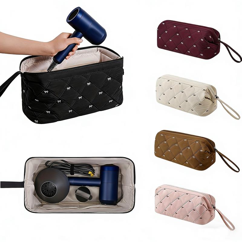 Hair Dryer Storage Bag For Travel Kawaii Cute Bow Embroidery Hair Tools Organizer With Zipper Cosmetic Makeup Bag 1-5PCS