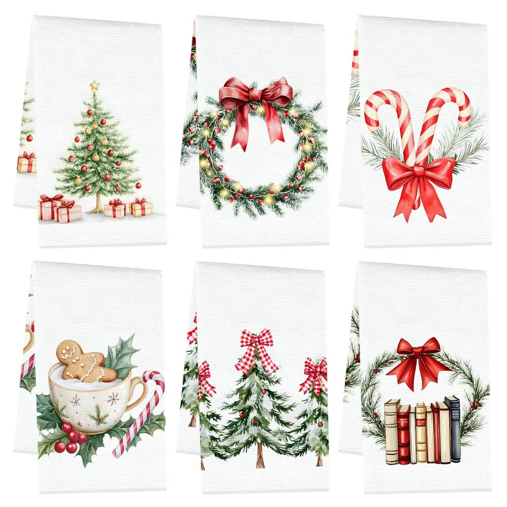 2/4/6pcs set Kitchen Towels Christmas theme illustrationHand Towels Christmas Decorations for Home Noel Dish Towels Gifts